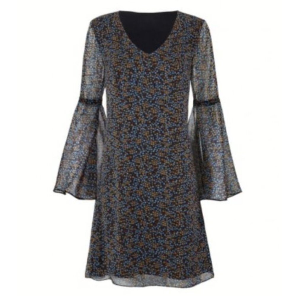 Cabi floral print sheer bell sleeve Poise Dress Whimsigoth 70s boho chic